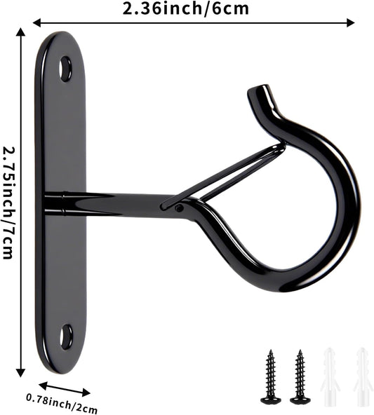 Heavy Duty Ceiling Hooks for Hanging Plants and String Lights, 2.36 Inch Plant Hook with Safety Latch, Ceiling Hanging Hook for Bird Feeders and Lanterns, Indoor Outdoor Use 40 lbs (Black, 6 Pcs)