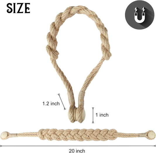Jute Curtain Tiebacks Magnetic Woven Curtain Holdback Drapery Tie-Back (Jute-2Pack)