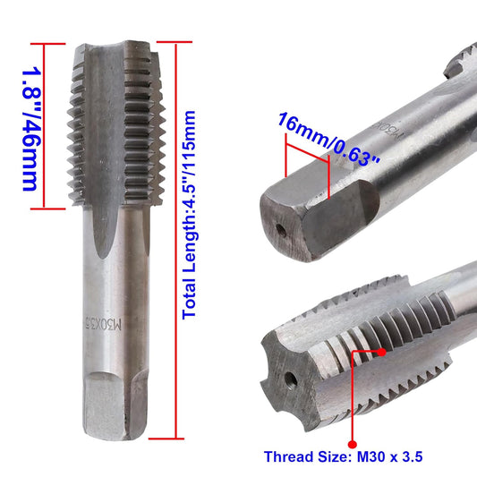 Metric Hand Tap M30 x 3.5 Taper Straight Flutes Screw Taps Threading Hand Tap Repair DIY Tool -2pcs
