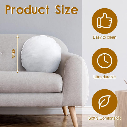 6 Pcs Round Pillow Insert Bulk White Decorative Throw Pillows Insert for Sofa, Cushion and Bed(16 Inch)