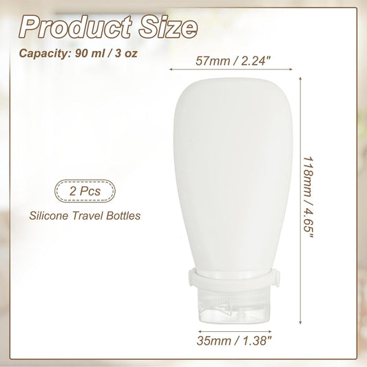 2 Pcs Silicone Squeeze Bottle, 3 oz Refillable Silicone Travel Bottles Leak Proof Mini Size Containers for Toiletries Lotion Shampoo Conditioner, White