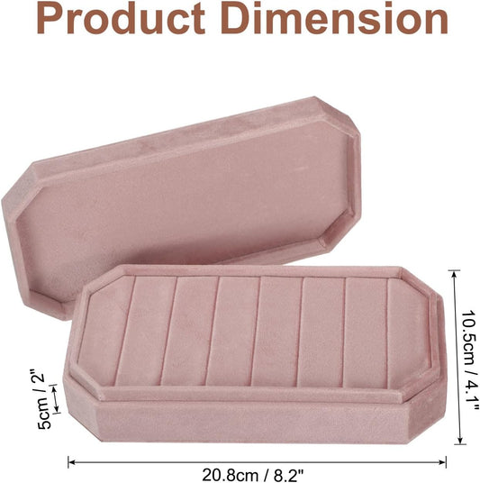Velvet Ring Organizer Jewelry Display Tray 7 Slots Showcase Ring Holder Case Velvet Jewelry Organizer Box Stand with Lid for Rings Earrings Pink