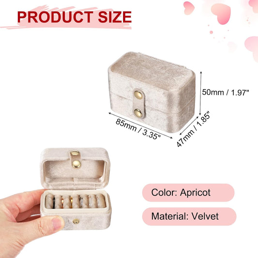 6 Slots Velvet Ring Box, 3.35 x 1.85 x 1.97 Inch Small Travel Jewelry Case Jewelry Display Holder Storage Case for Travel Ceremony Wedding, Apricot