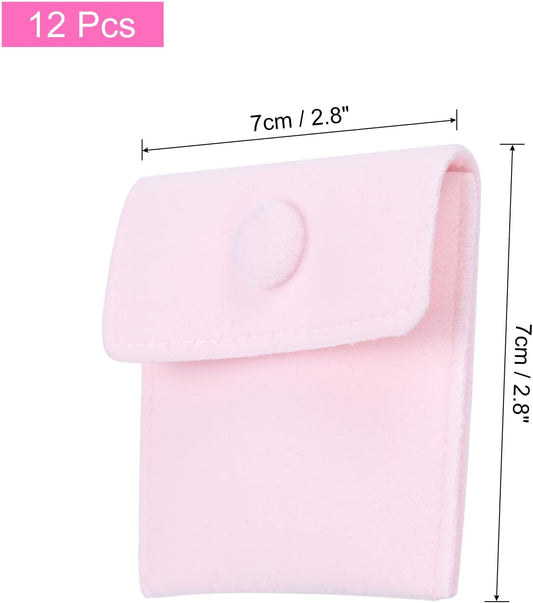 12 Pcs Velvet Jewelry Pouches with Snap Button 2.8x2.8 Inches,Soft Jewelry Pouches Storage Bags Small Velvet Gift Bags with 10 Divider Fit for Rings Necklace Bracelet, Pink