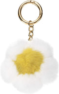 Flower Plush Keychain, Mink Fur Pom Flower Shape Purse Charm, Rex Floral Petal Pendant