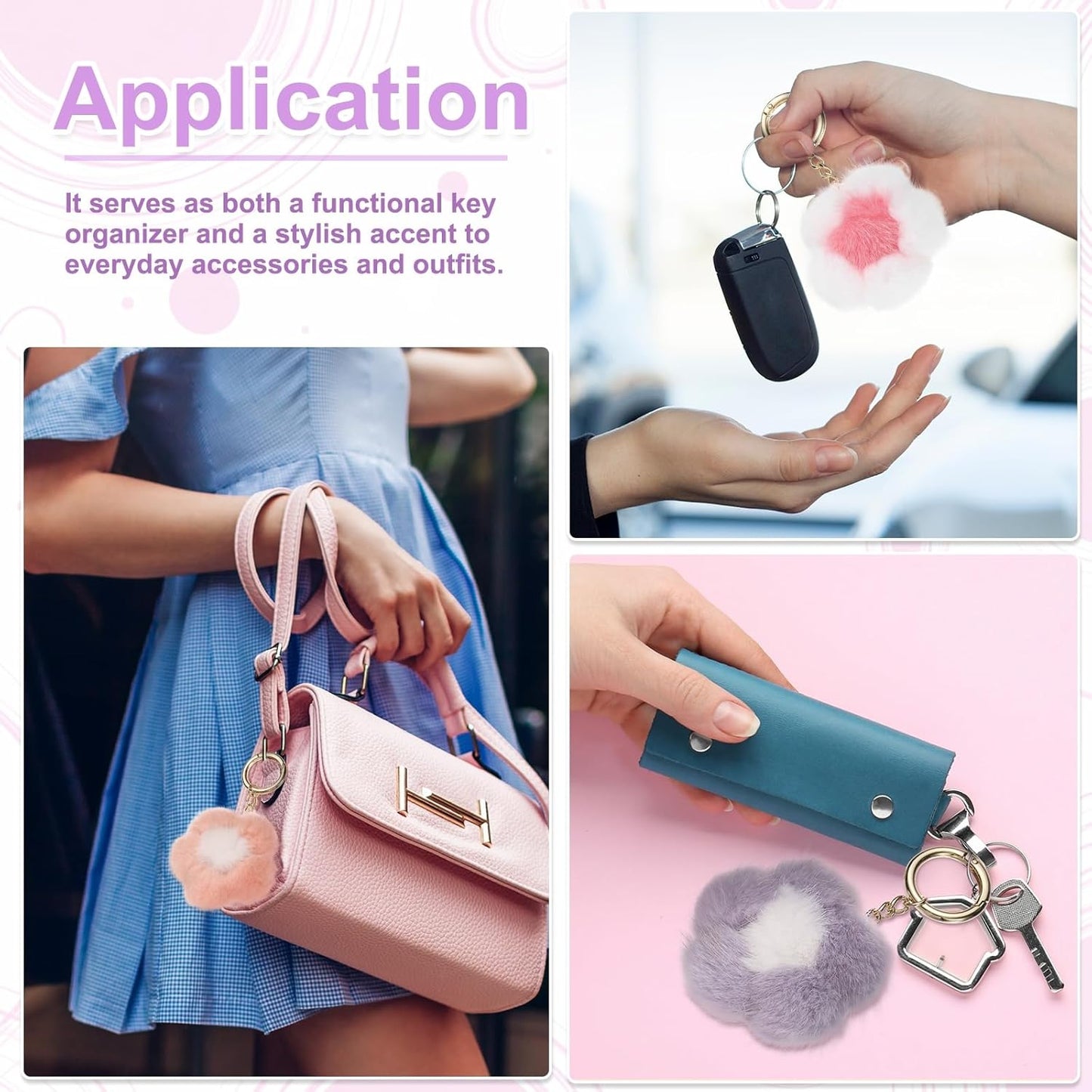 Flower Plush Keychain, Mink Fur Pom Flower Shape Purse Charm, Rex Floral Petal Pendant