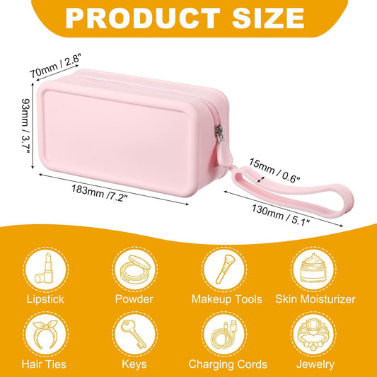 Silicone Makeup Bag, 7 Inch Square Cosmetic Bag Waterproof Makeup Pouch Travel Toiletry Organizers for Women (Large, Pink)