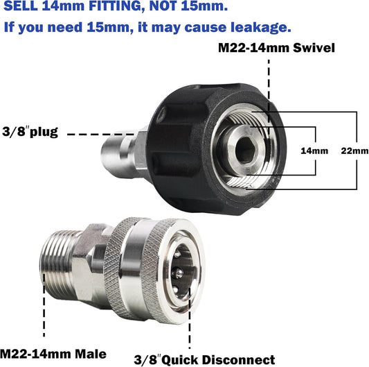 Pressure Washer Adapter Set, Stainless Steel Quick Disconnect Kit with M22 Metric Male Thread Quick Connector, M22 Swivel to 3/8'' Quick Connect, 3/4" to Quick Release, 8 Pack