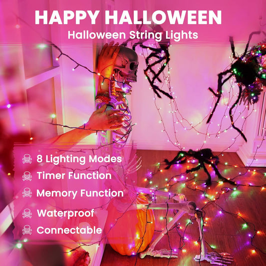 Halloween Lights, 114ft 300 LED Connectable Halloween String Lights with 8 Modes, Waterproof Low Voltage Orange & Green & Purple Fairy String Light for Party, Garden, Indoor Outdoor Spooky Decorations