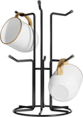 Mug Tree for Large Cups, Counter Coffee Mug Holder with 6 Hooks, Metal Coffee Cup Holder Tree, Standing Rack for Countertop, Kitchen Counter Decor, Black