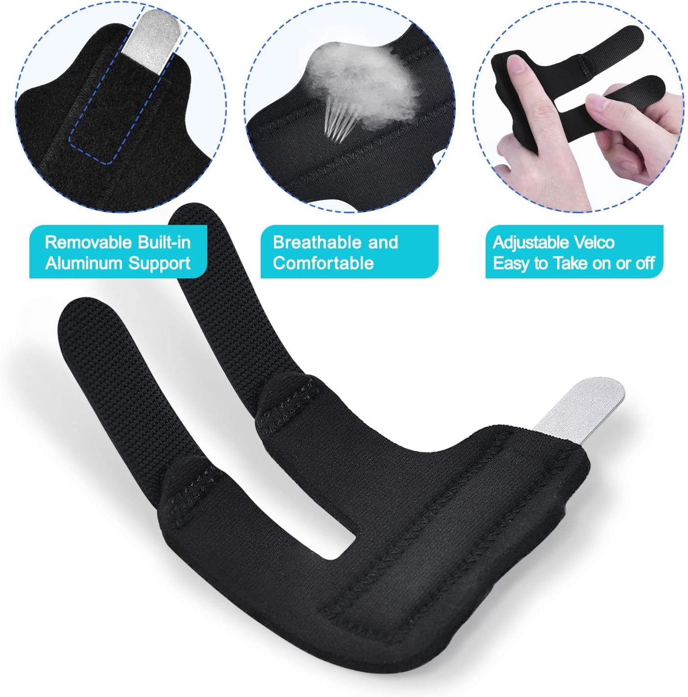 Finger Splint, 7PCS Finger Support Brace Finger Stabilizer for Broken Fingers Straightening Arthritis Knuckle Immobilization, Blue & Black
