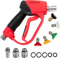 Short Pressure Washer Gun 5000PSI,High Pressure Washer Gun with 5 Spray Nozzle Tips, 3/8" Quick Connect Plug and M22-14/15mm Fittings, Power Washer Gun Compatible with Foam Cannon,12 GPM