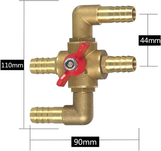 All Solid Brass Body Automobile Integrated 4-Way Heating Water Manual Control Valve 5/8” (16mm) OD Barb