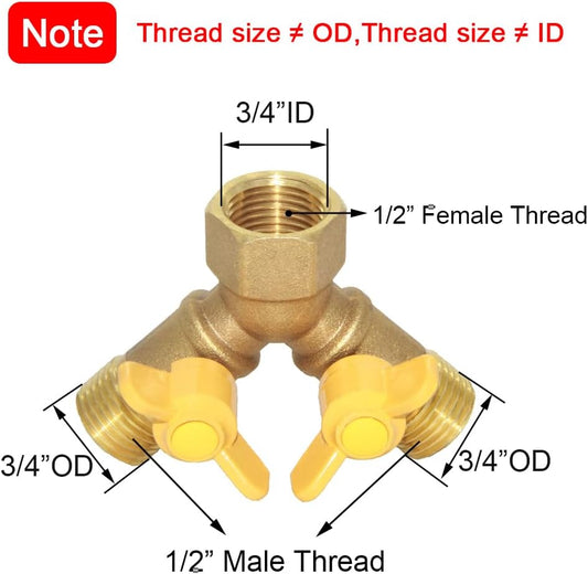 3 Way Split Brass Shut Off Ball Valve Fitting G 1/2" Male x Male x 1/2" Female Thread Y Shaped Type Union Intersection with 2 Switch