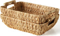 2 Pack Wicker Storage Baskets with Wooden Handles, Large Water Hyacinth Basket for Organizing Shelves, Natural Woven Storage Baskets for Snack, Gift