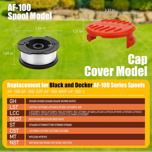 10 Pack Weed Eater String Compatible with Black and Decker 0.065" AF-100 Autofeed Replacement Spools 240ft and Black&Decker String Trimmer Spool Trimmers (8-Line Spool + 2 Cap+2 Spring)