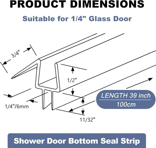 Frameless Shower Door Seal Set for 1/4 Inch Glass Doors - 2-Pack Bottom Seal and 2-Pack Side – Stop Shower Leaks and Create a Water Barrier (1/4” x 39”)