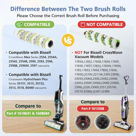 3 Pack Multi-Surface Pet Brush Rolls 2788 and Vacuum Filters 1866 Compatible with Bissell CrossWave Max 2554 2554A 2590 2593 2596, for HydroSteam 35151 3515 35152 3513 3518, Part 1618641&1608684