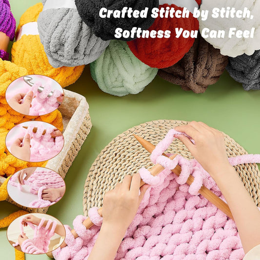 8 Pack Chunky Chenille Yarn for Crocheting– 30.6 Yards, 7.7oz, Super Bulky, Soft Fluffy Plush Yarn for Hand or Arm Knitting– Ideal for Blankets, Crafts & DIY Projects (Light Pink)