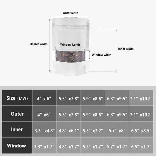 120pcs Mylar Bags for Food Storage+120pcs Holographic Packaging Bags(white)