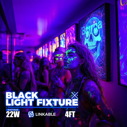 UV LED Blacklight Bar, 22W 4ft, T5 Integrated Bulb, Black Light Fixture for Blacklight Poster, Halloween Decorations and Christmas Party, Fun Atmosphere with Built-in on, Off Switch (4-Pack)