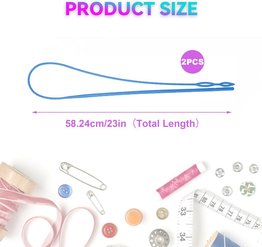 2 Pcs Plastic Flexible Drawstring Threader,58.2cm/23in Hoodie String Threader Drawstring Replacement Quick & Easy Drawstring Threader Tool for Sweatpants,Jackets,Swim Trunks,Shorts(Blue)