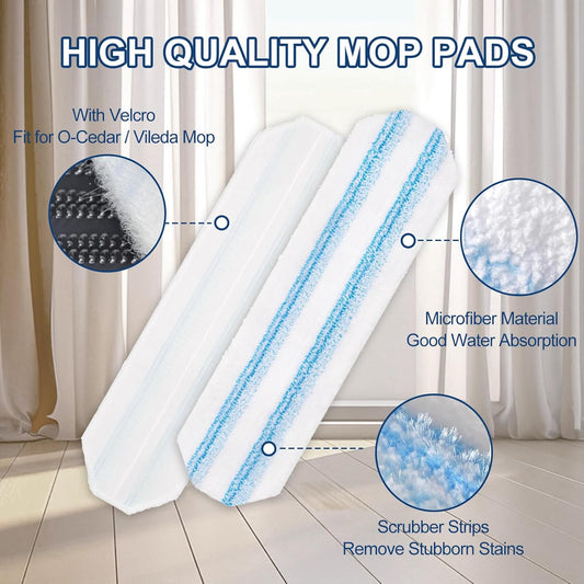 H2prO Mop Pads Replacements Compatible with Flat Mop System, Replace Mop Heads for Mop, Machine Washable Reusable Microfiber Pad Refills for Floor Cleaning (4 Pack)