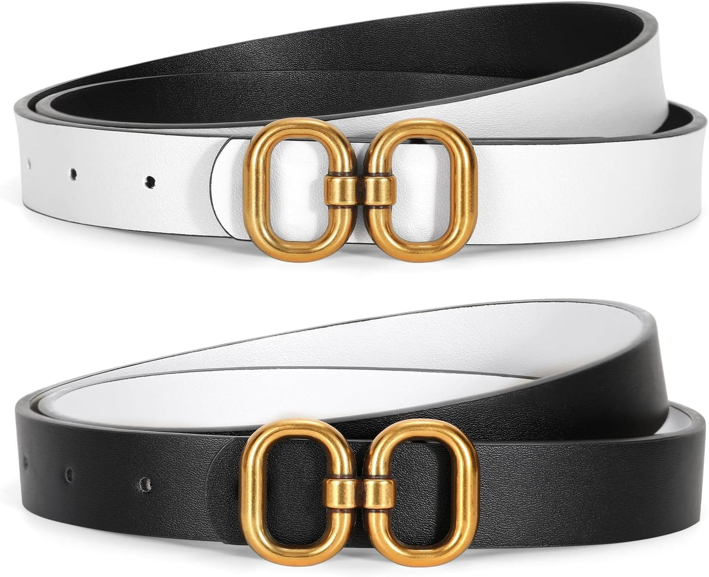 Reversible Leather Belt for Women with Gold Buckle Ladies Leather Belt for Jeans Pants