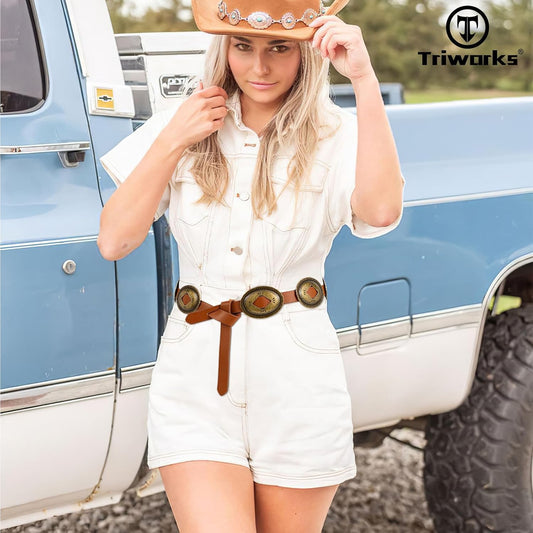 Western Belts for Woman Oval Concho Belt Cowgirl Belt Boho Disc Belt Buckle for Dress Jeans Country Concert Outfit