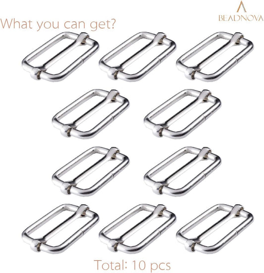 Adjtable Slide Buckle 1 Inch Triglide Slides Metal Webbing Slider For Strap Belt Backpack Handbag DIY (10 Pieces, Silver Color)