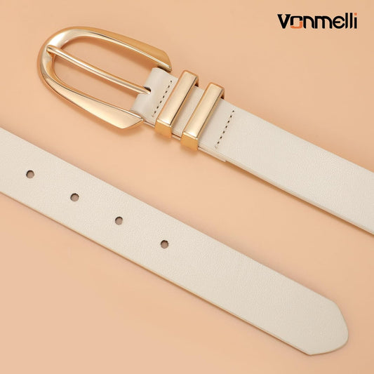 Women's Leather Belts For Jeans Dresses Pants Fashion Ladies Waist Belt with Gold Buckle