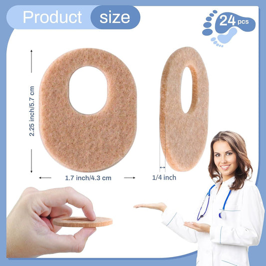 24Pcs Callus Pads,Soft Felt Callus Oval Shape Cushion Pads for Toes and Feet, Reduce Pain, Pressure and Friction from Shoes