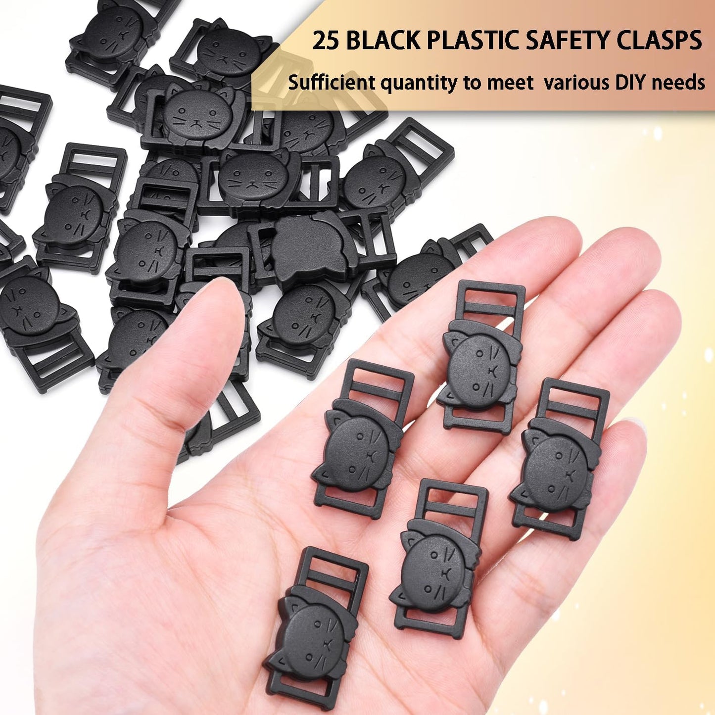 25Pack 3/8" Cat Collar Breakaway Clasps Accessories Plastic Adjustable Buckle Small Pet Supplies for Kitten Collar Straps DIY Cat Stuff(Black)
