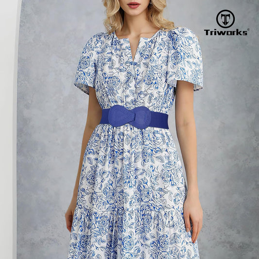 Vintage Women Wide Elastic Belt Ladies Stretchy Dress Belt Fashion 8-shaped Buckle Coats Waist Belt
