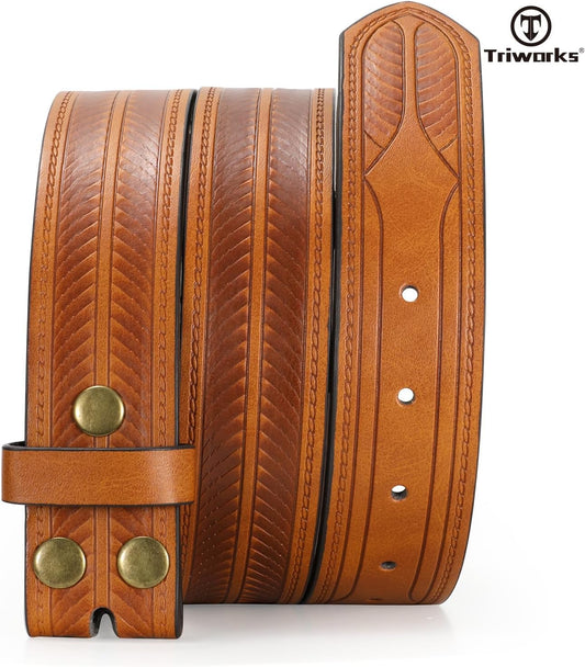 Western Belts for Men without Buckle Cowboy Cowgirl Leather Belts Strap for Jeans
