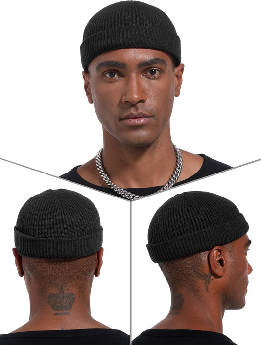 Thin Wool Fisherman Beanie Hat for Men Women Fall Winter,Short Knit Cuffed Fashion Trawler Skull Cap,Watch Cap