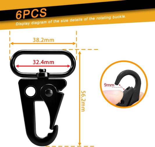 6 Pack Paracord Lanyard Accessories 1-1/4" Rifle Sling Clips Metal Swivel Snap Hook Keychain Carabiner Key Chain for Keyrings (Black)