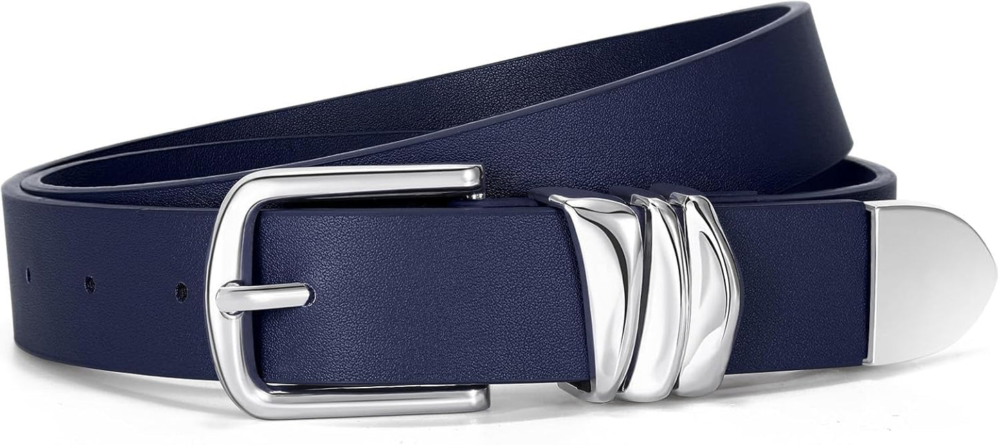 Women's Belt for Jeans Dress Leather Belt for Women Fashion Waist Ladies Belt with Silver Buckle