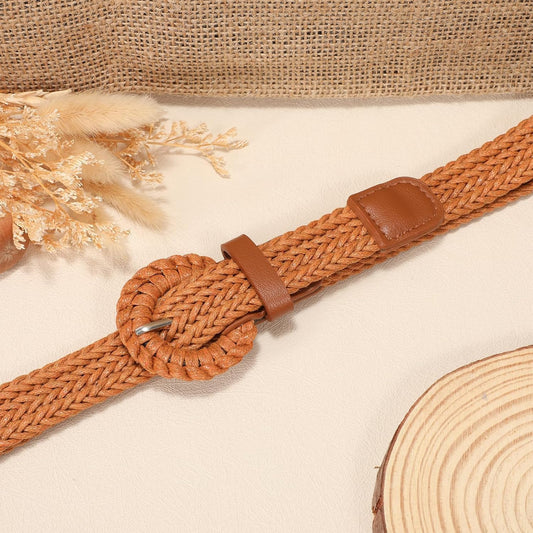 Braided Woven Belt for Women, Rattan Thin Belt Fashion Waist Belts for Summer Dress Jeans