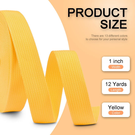 CooBigo 12 Yards Webbing 1 Inch Wide Polypropylene Webbing Strap 1" Webbing Strapping for Bags/Lawn Chair/Pool Solar Cover DIY Crafting