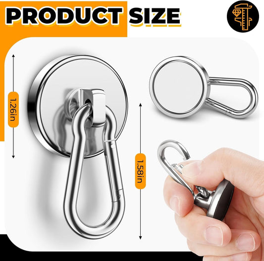 100Lbs Strong Magnetic Hooks, 4 Pack Neodymium Grade-52 Magnet Hooks Heavy Duty with Swivel Carabiner Hook for Hanging, Cruise, Garage, Refrigerator, Kitchen, Office, Home