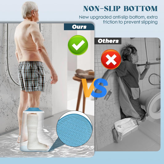 Waterproof Extra Wide Cast Covers for Shower Leg, Extra Large Foot Cast Protector with Non-Slip Bottom, Reable Leg Cast Cover for Pl Size Adults Large Casts Surgery Shower Boots