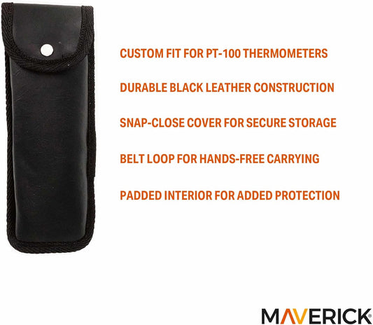 Protective Leather Case for PT-100 Thermocouple Thermometer – Ctom-Fit Holder with Snap-Close Cover, Belt Loop & Padded Interior for Professional e