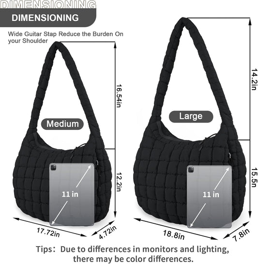 Quilted Puffer Tote Bag Purse Puffy Crossbody Shoulder Bag,Lightweight Nylon Hobo Bag Puffer Carryall Bag for Women Girl