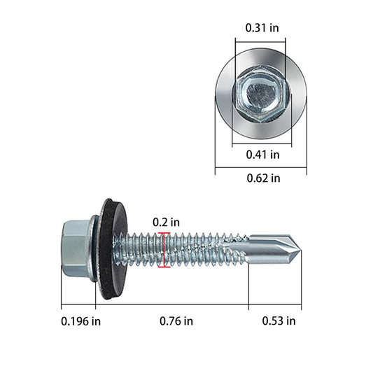 (300pcs) #12X1-1/4 Extended Hexagonal self-Tapping zinc-Plated Screws with Rubber washers,10mm Steel Plate can be drilled