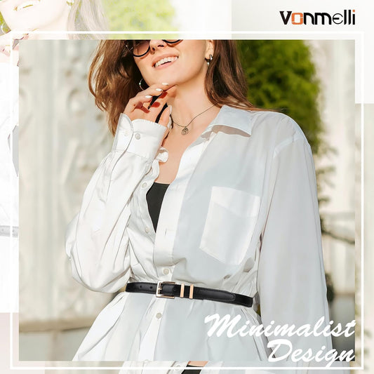 Leather Thin Belts for Women, Fashion Women's Skinny Belts Thin Ladies Belts for Jeans Dress Pants