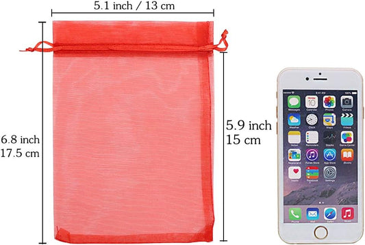 Organza Bags Red 100pcs, 5 x 7 inches Christmas Gift Drawstring Bags Mesh Jewelry Pouches for Wedding Party Favors