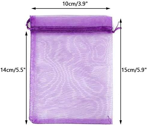 Purple Organza Bags 4x6 in, 100PCS Drawstring Organza Bags, Sheer Mesh Jewelry Pouches, Lavender Wedding Party Festival Gift Bag Candy Pouches for Mother's Day, Party Favors