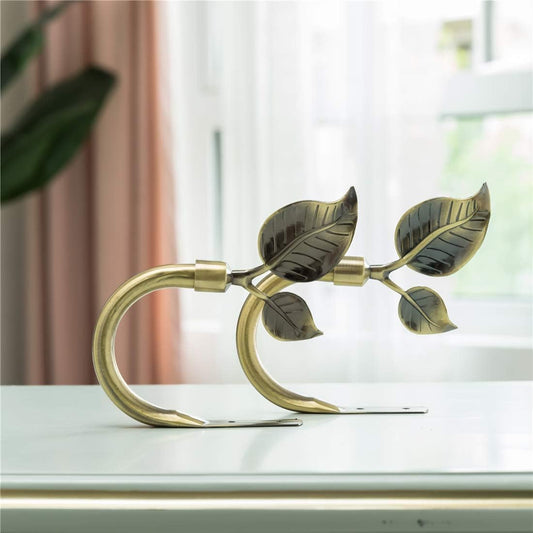 Leaf Shaped Curtain Tieback Holdbacks 2pcs, Handmade Metal Curtain Side Holders for Wall, Curtain Hook Pull Backs for Drapes Window Decoration (Antique Brass)