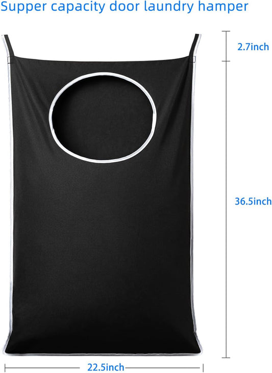 2 Pack XL Hanging Laundry Hamper, Extra Large Tear-Resistant Door Organizer with 2 Hook Types, Space-Saving Laundry Bag (36.5" x 22", Black)
